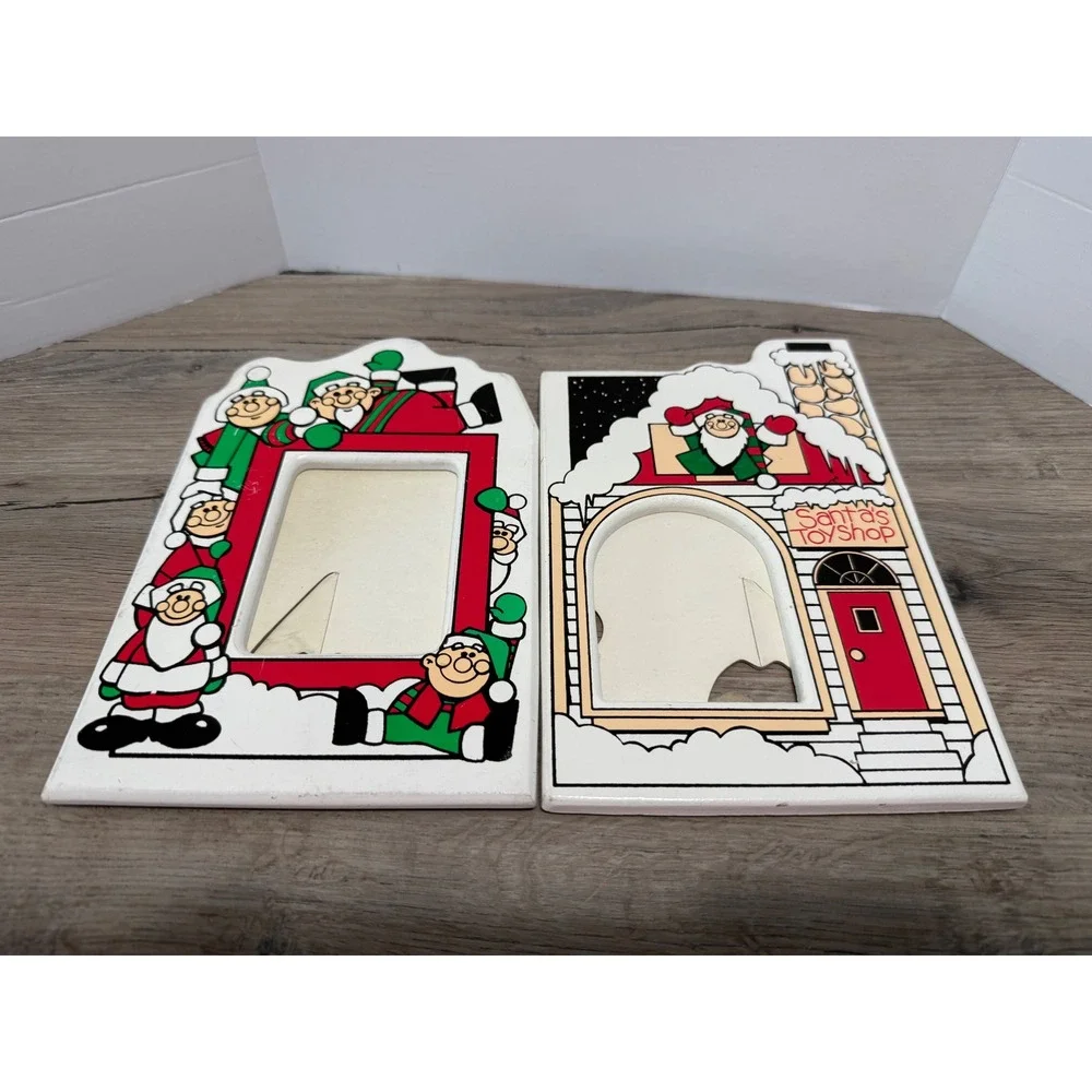 Vintage 1988 Cherry Hill Photo Christmas Wood Picture Frames Santa Toy Shop Set